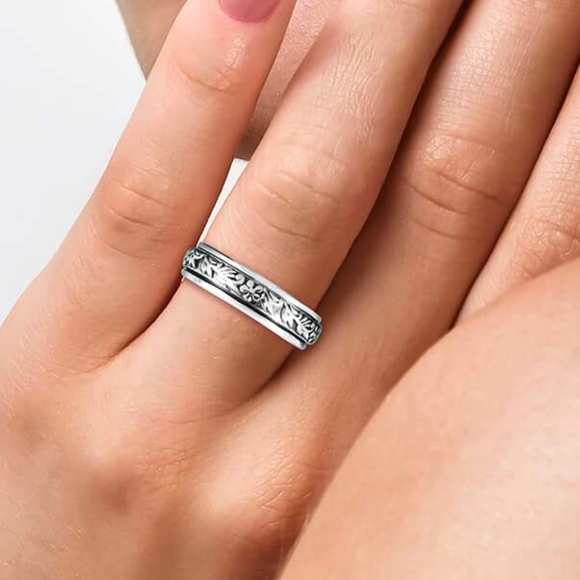Anxiety Floral Spinner Ring in Sterling Silver - Picture 6 of 7